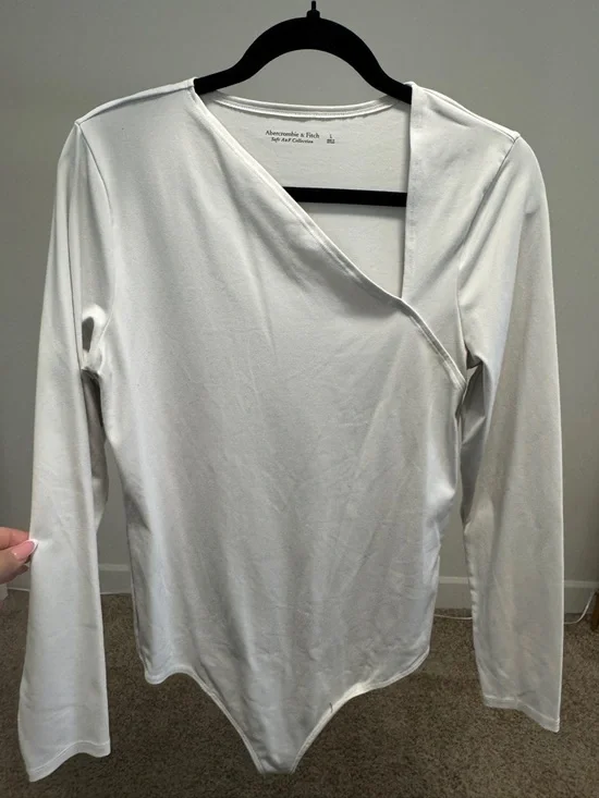 Abercrombie & Fitch White Wrap-Detail Long Sleeve Bodysuit - Picture 1 of 2